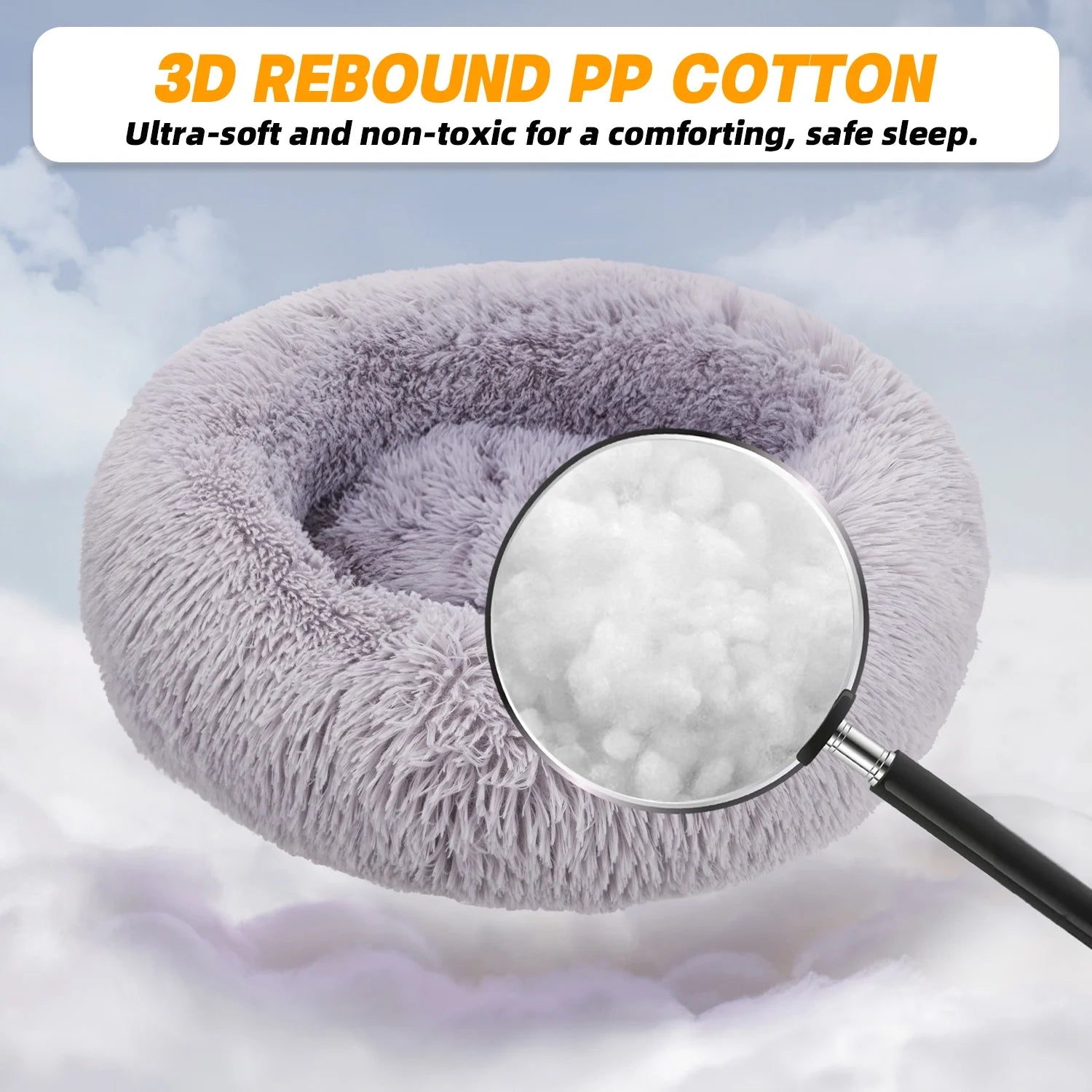 Calming Donut Dog Bed - 20" x 20" x 8", Plush Anti-Anxiety Round Pet Bed for Small Dogs and Medium/Large Cats, Washable with Anti-Slip Bottom, Light Gray