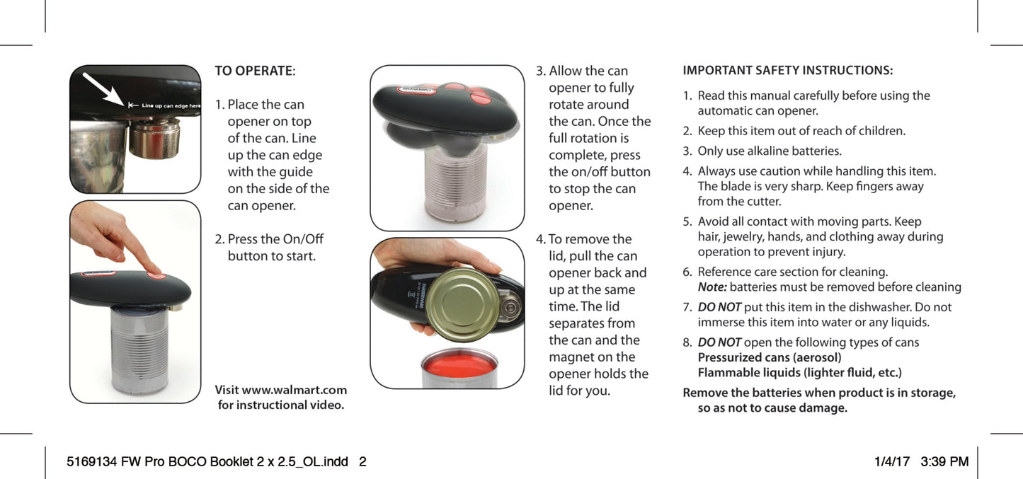 Hands-Free Battery-Operated Black Can Opener in Red