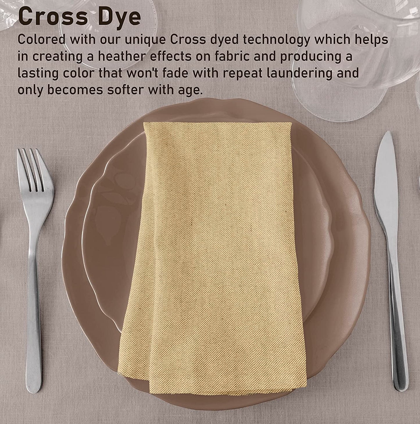 Cloth Napkins Set of 12, 18X18 Reusable Napkins Cloth Washable, Soft & Durable Table Napkins, Polycotton Chambray Dinner Napkins for Parties, Christmas, Thanksgiving, Weddings - Honey