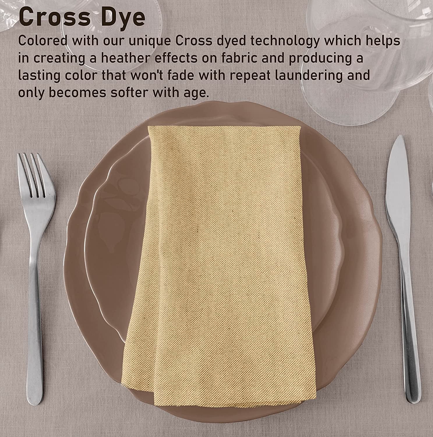 Cloth Napkins Set of 12, 18X18 Reusable Napkins Cloth Washable, Soft & Durable Table Napkins, Polycotton Chambray Dinner Napkins for Parties, Christmas, Thanksgiving, Weddings - Honey