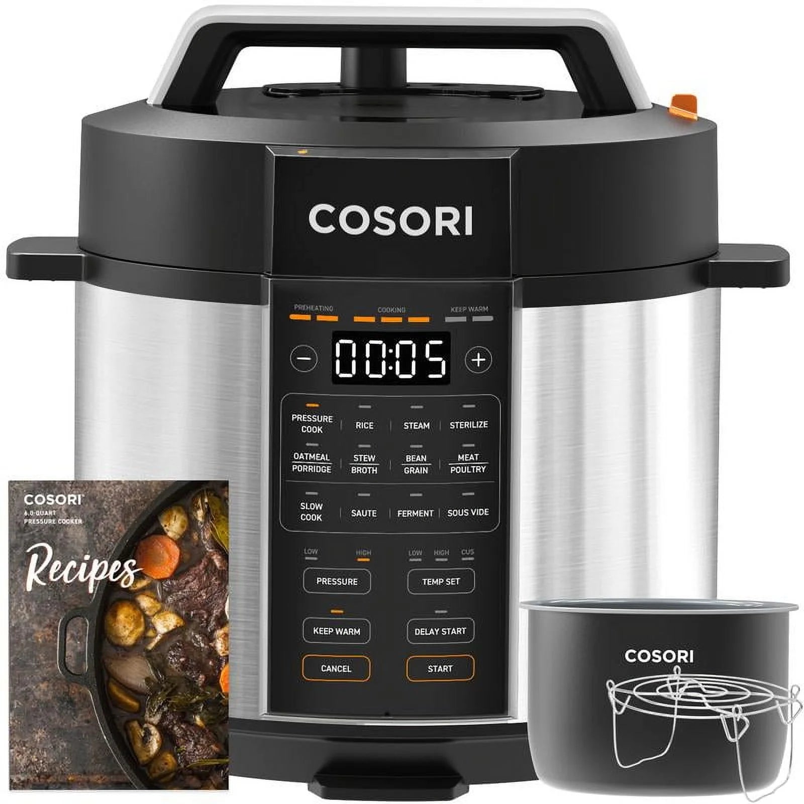 COSORI Electric Pressure Cooker 6-Qt, 9-In-1 Multi-Cooker: Rice, Sauté, Sous Vide, Sterilizer, 1100W, Stainless Steel, Aluminium Inner Pot, Cookbook,Christmas Gift