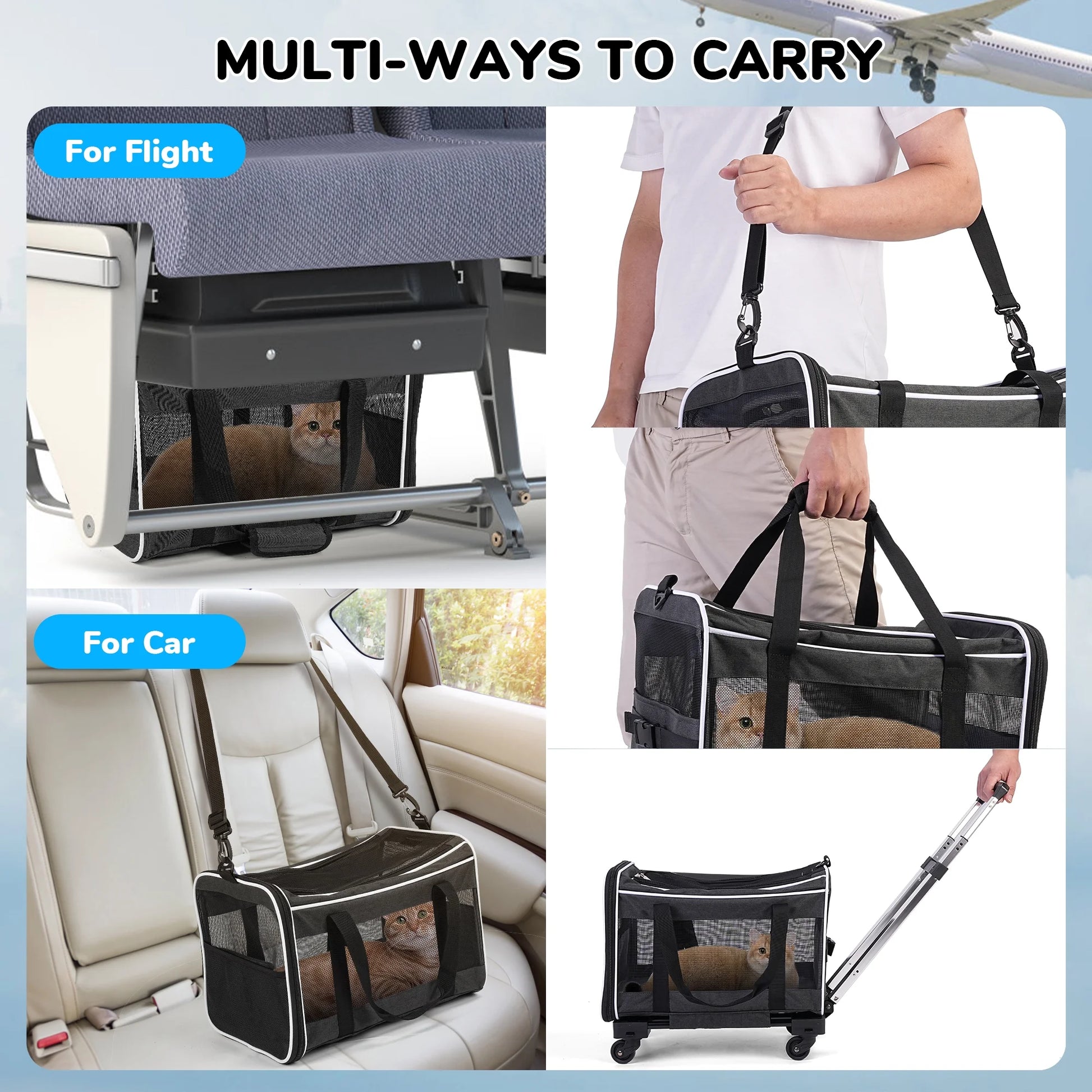 Pet Carrier with Wheels for Small to Medium Dogs and Cats - Ideal for Travel, Flight, Camping, and Outdoor Use