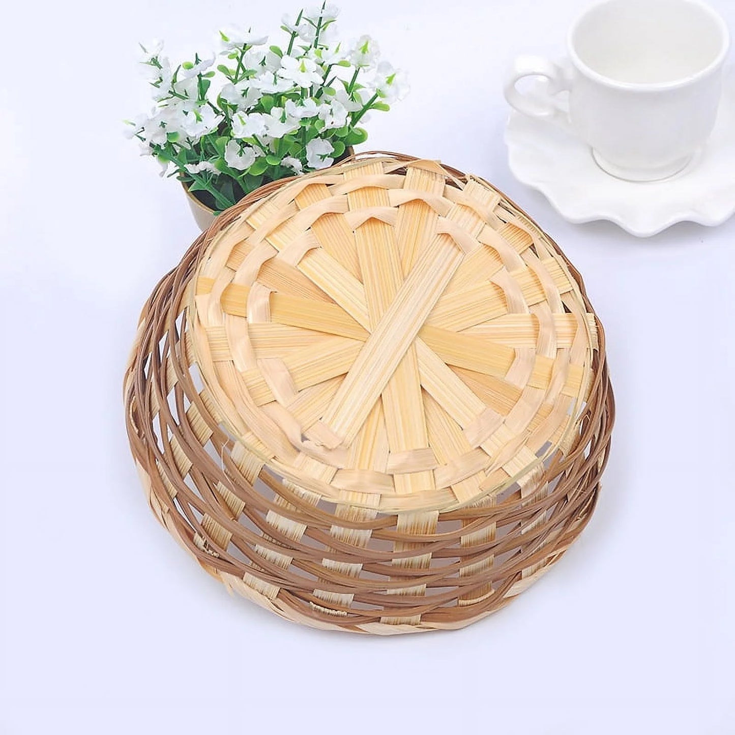 12 Pcs Woven Bread Baskets,Bamboo round Basket Woven Small Baskets for Gifts,Empty Bread Serving Baskets for Food Fruit Woven Bamboo Fruit Tray for Kitchen Restaurant Display Christmas Vegetables