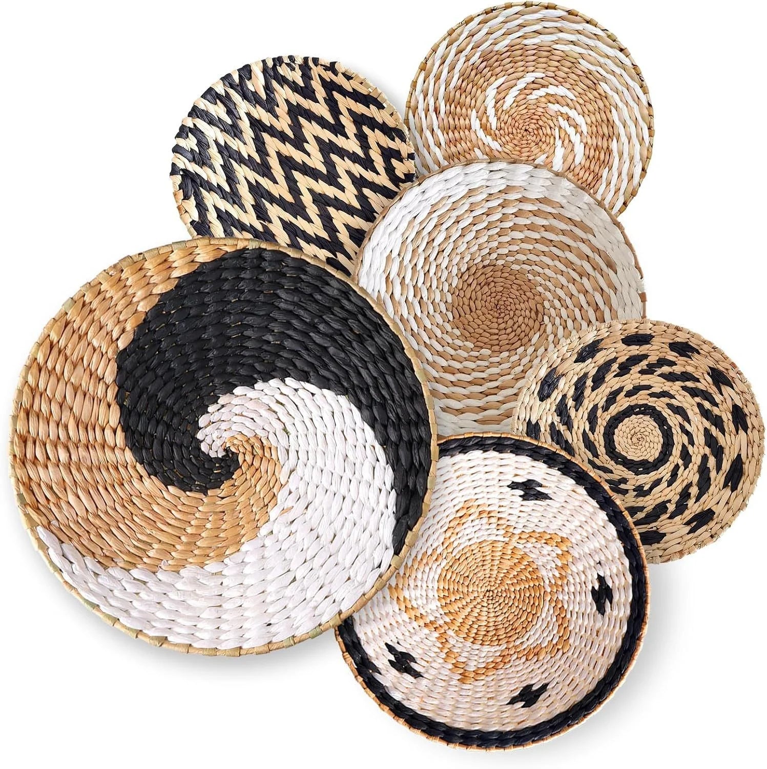 Boho Wall Basket Decor Woven Unique Seagrass Wicker Hanging Decorative Baskets - Rattan Wall Art Basket for Storage or Gift for Rustic Bohemian Farmhouse Home Living Room Bedroom Kitchen