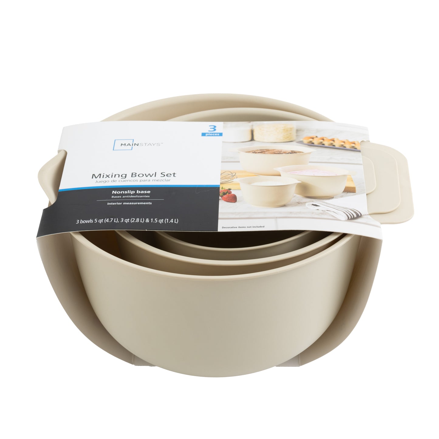 3 Pieces of Mixing Bowl Set, 50% RPP, Recycled Material, 11.81 In, Papyrus Beige