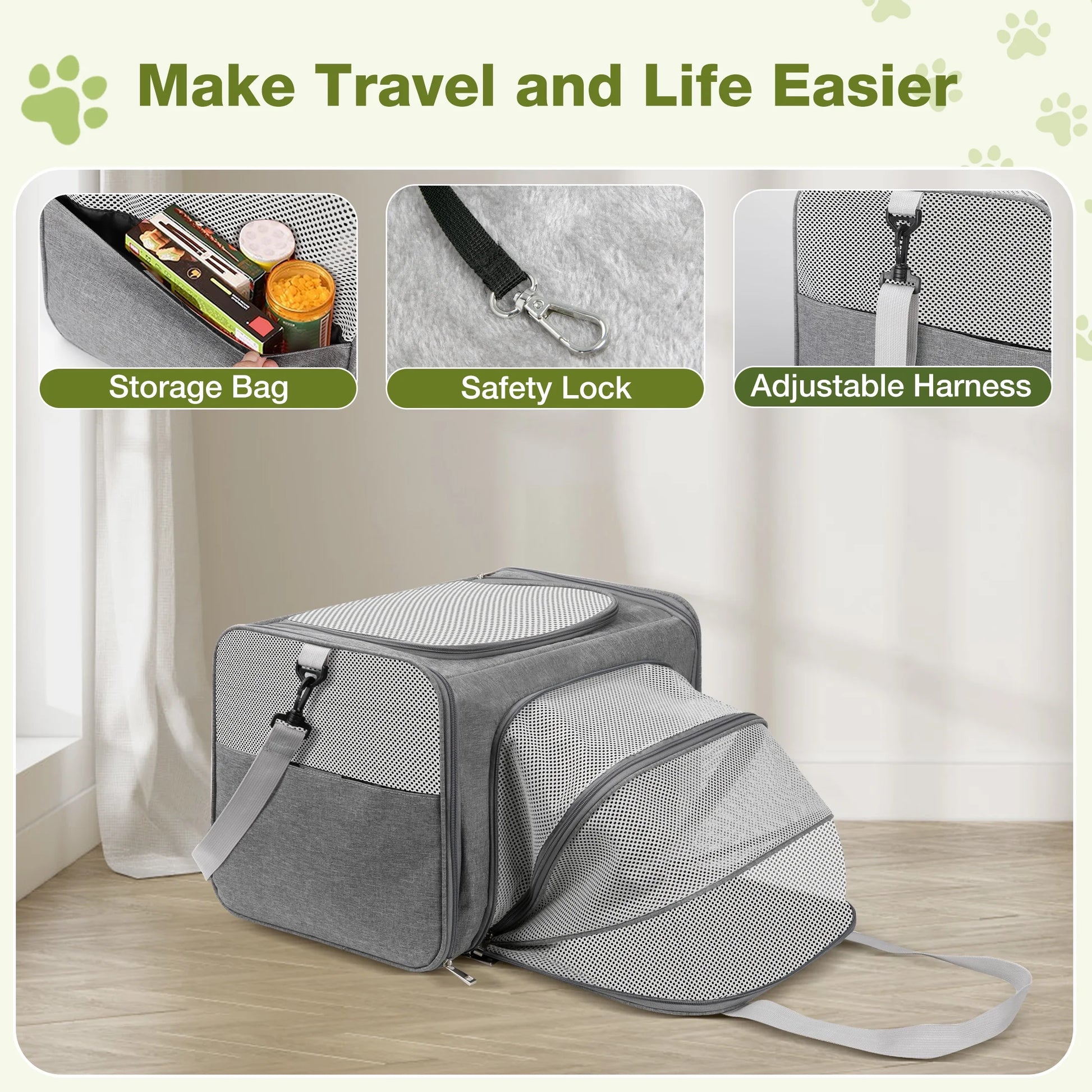 Expandable Soft-Sided Pet Carrier - Airline Approved Collapsible Design for Cats, Puppies, and Small Dogs (19" x 13" x 13")
