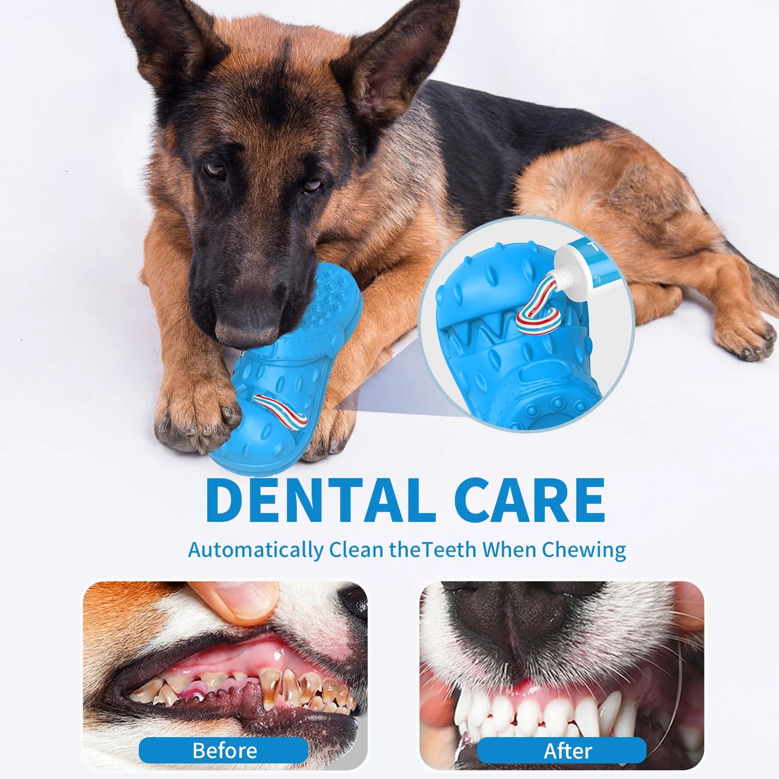 Squeaky Dog Chew Toys for Aggressive Chewers - Slipper Shape for Large Breed Puppies and Dogs - Blue