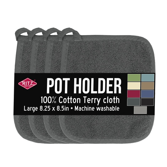 4-Pack Terry Pot Holder Set, Graphite