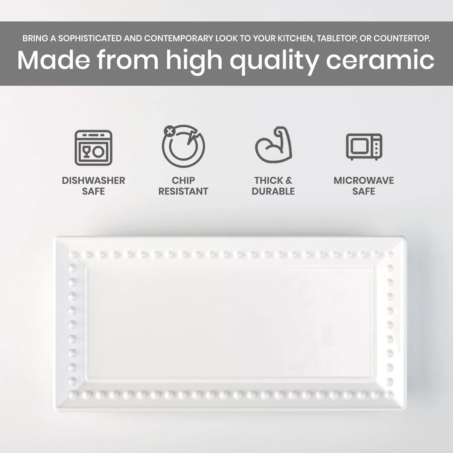 Large White Ceramic Rectangular Serving Platter Set, 2-Pack, 14" and 12"