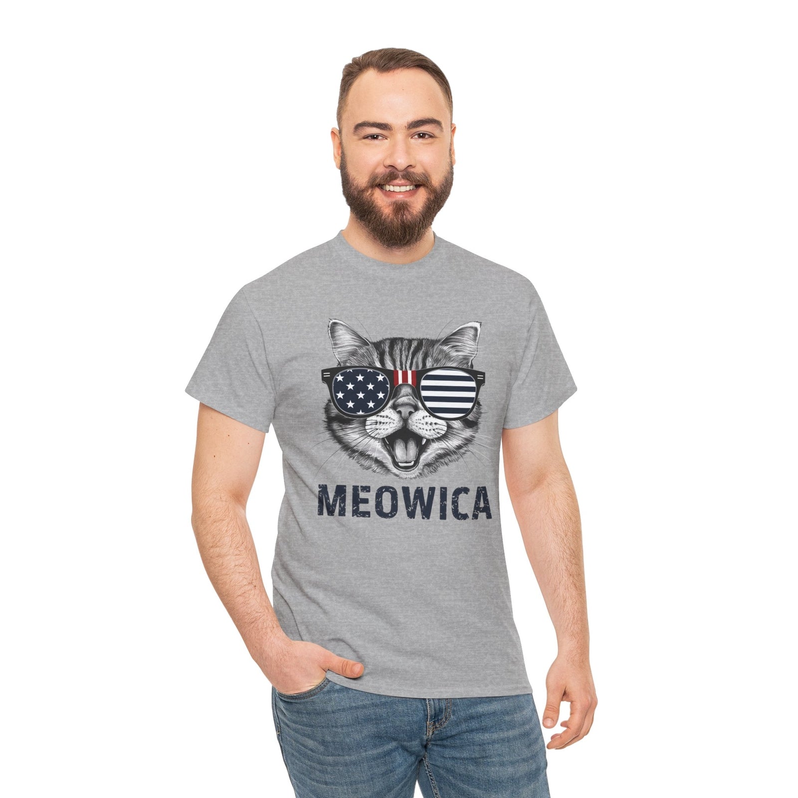 4Th of July Meowica American Flag USA T-Shirt - Novelty Cat Graphic Tee