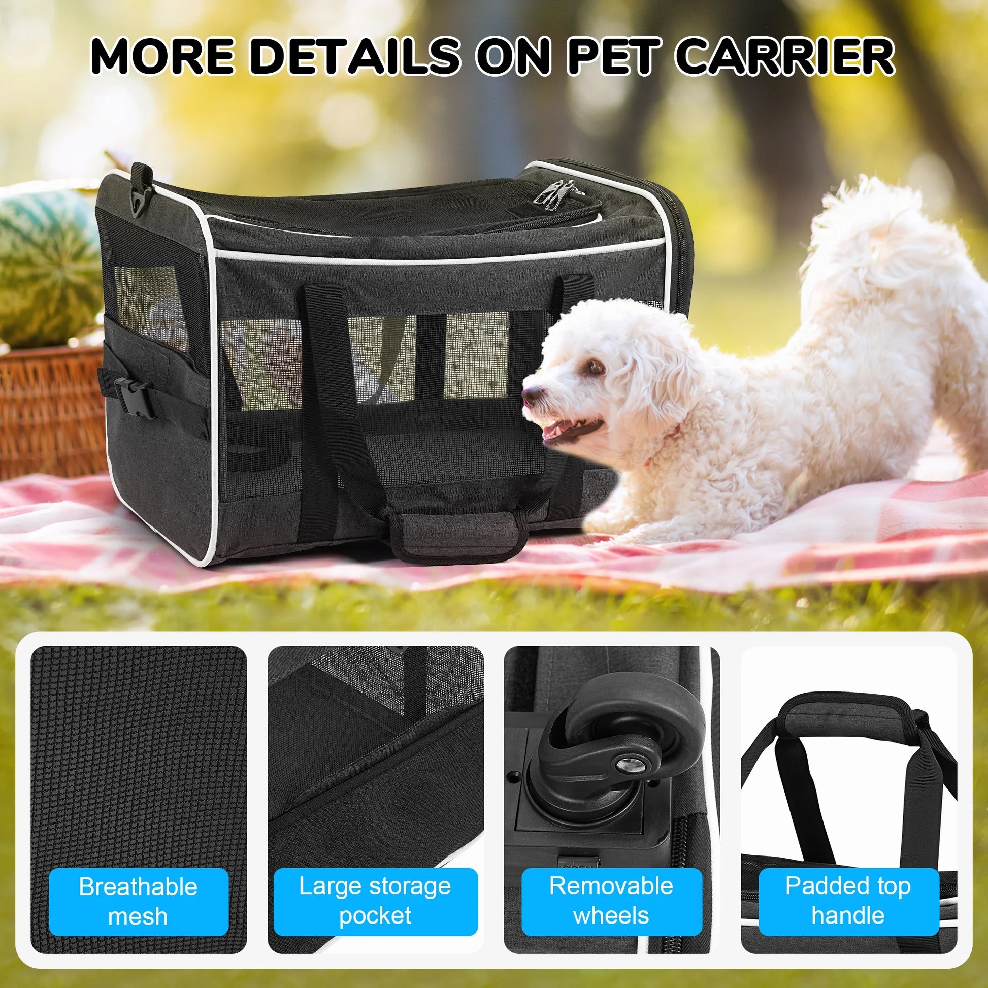 Pet Carrier with Wheels for Small to Medium Dogs and Cats - Ideal for Travel, Flight, Camping, and Outdoor Use