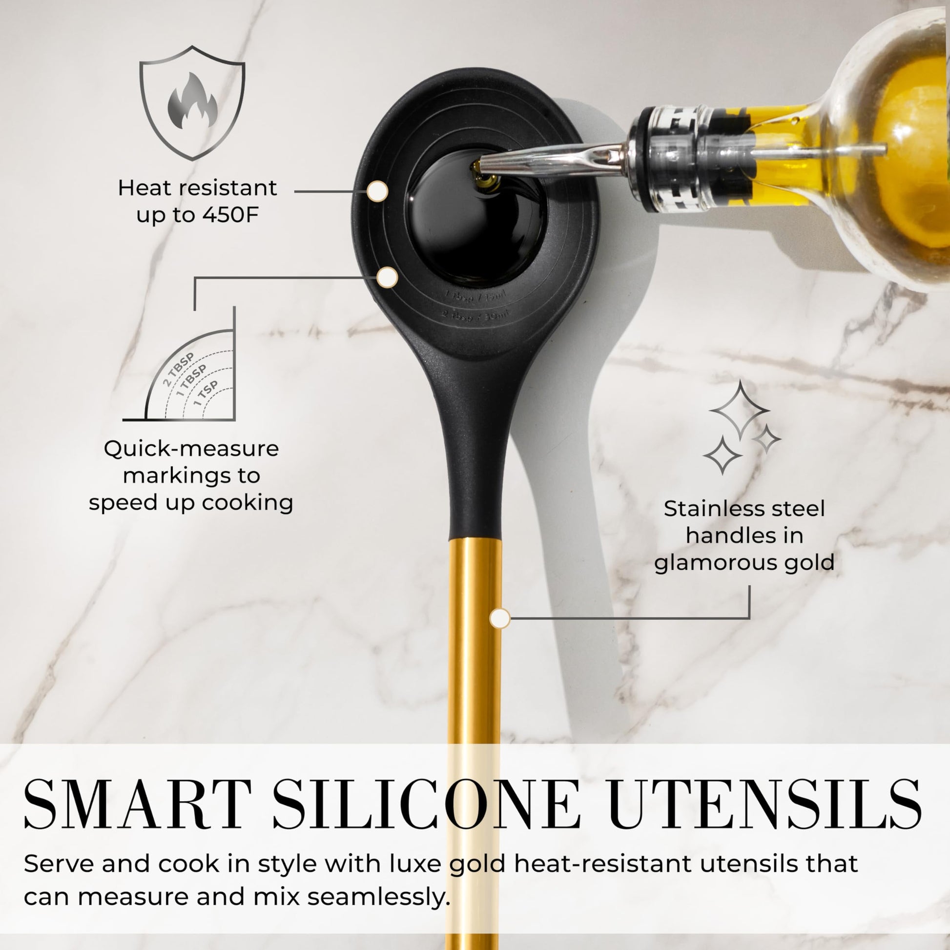 15-Piece Black and Gold Kitchen Utensils Set with Measuring Cups & Spoons, Bpa-Free