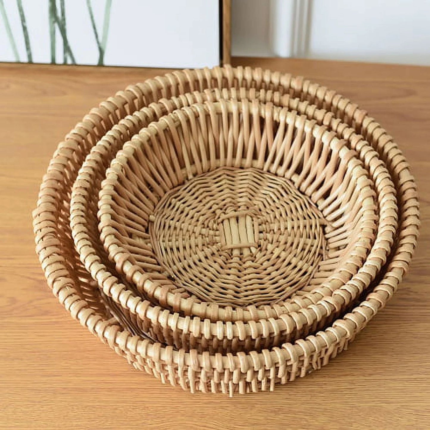 20Cm round Rattan Basket Set - Wicker Storage Basket for Fruit, Bread & Decor | Empty Gift Basket for Pantry & Bathroom | Countertop Baskets Handwoven Rattan Baskets for Kitchen & Home(Beige)