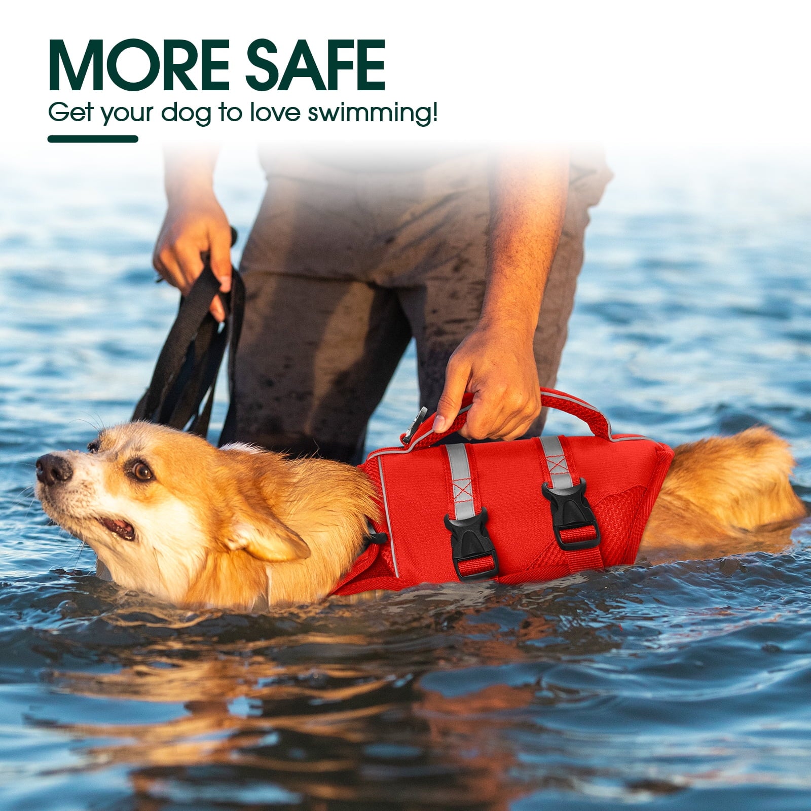 High-Floatation Dog Life Jacket for Swimming and Boating, Red, Size L