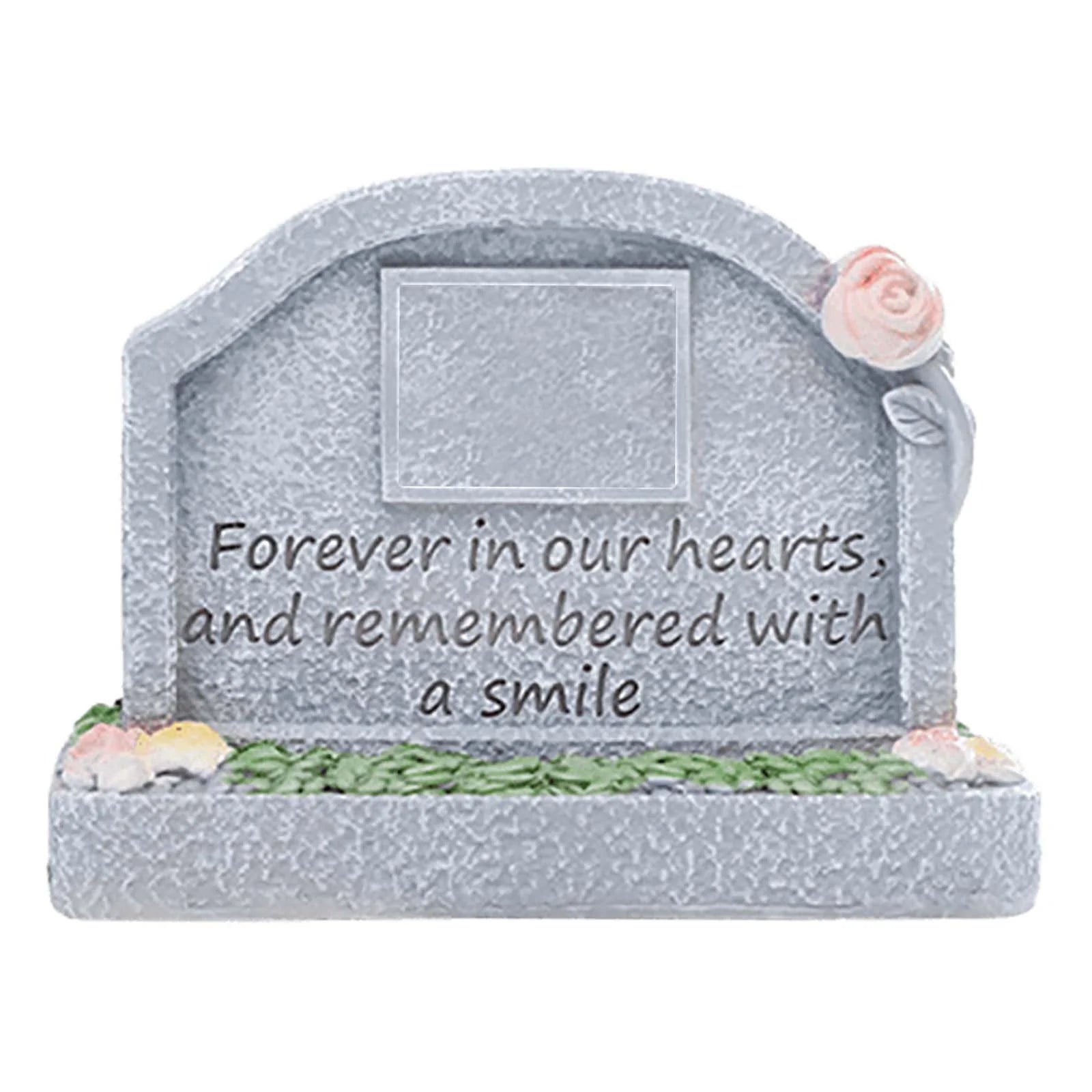 Outdoor Resin Pet Memorial Stone for Gardens - Weatherproof Dog/Cat Grave Marker with Photo Slot, 3 Engraved Designs, Pet Loss Sympathy Gift & Cremation Keepsake