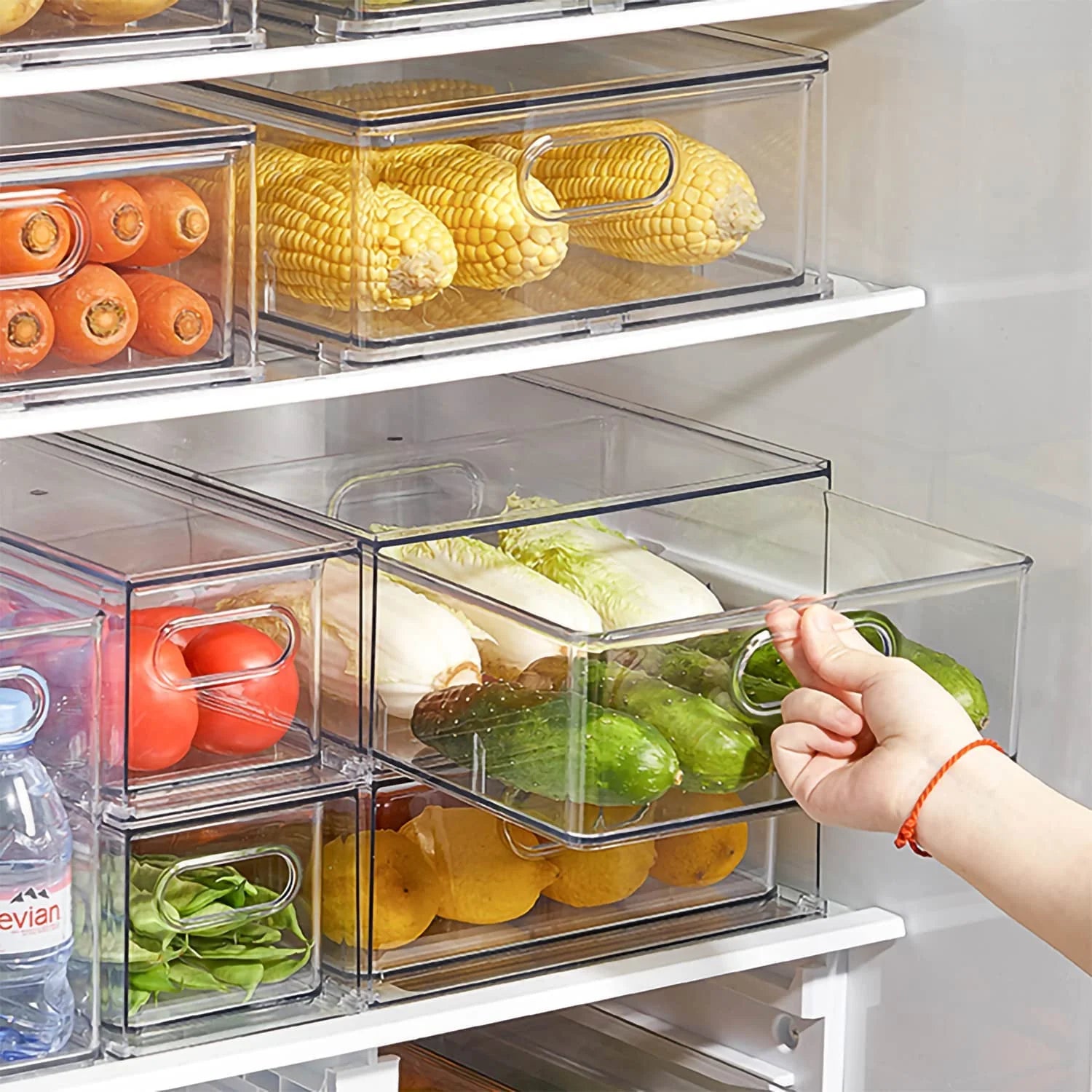 3 Pack Refrigerator Organizers and Storage with Pull-Out Drawer, Stackable Fridge Drawer Organizer Set with Handle, Bpa-Free Clear Storage Cases for Freezer, Cabinet, Kitchen, Pantry Organization