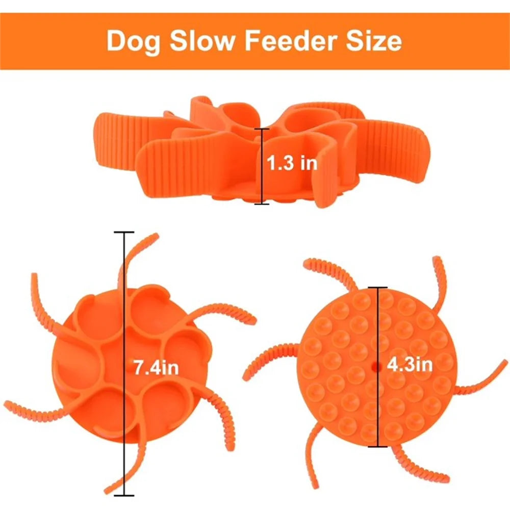 , Slow Feeder Insert for Medium Breed Large Sized Dog, Fit into Basic Bowls and Elevated Dog&Cat Bowls Orange