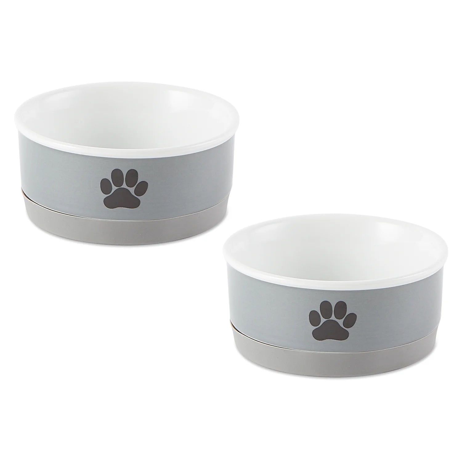 Dishwasher Safe Ceramic Pet Bowls, Small 4.25"x2", Gray/Black, Set of 2