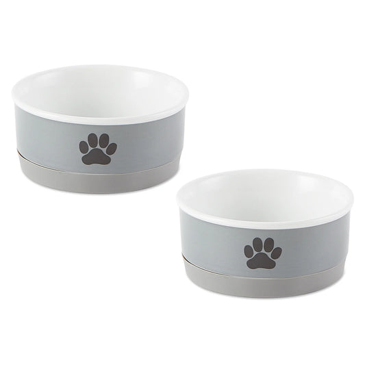 Dishwasher Safe Ceramic Pet Bowls, Small 4.25"x2", Gray/Black, Set of 2