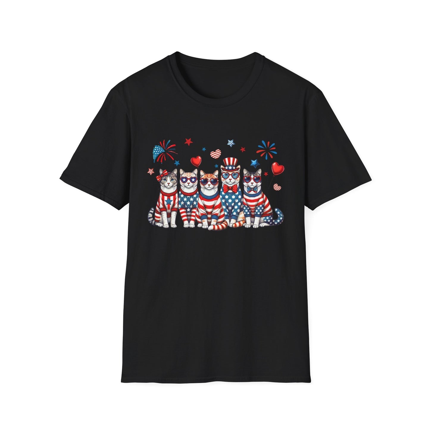 Patriotic Cat Unisex Softstyle T-Shirt for Fourth of July Celebrations