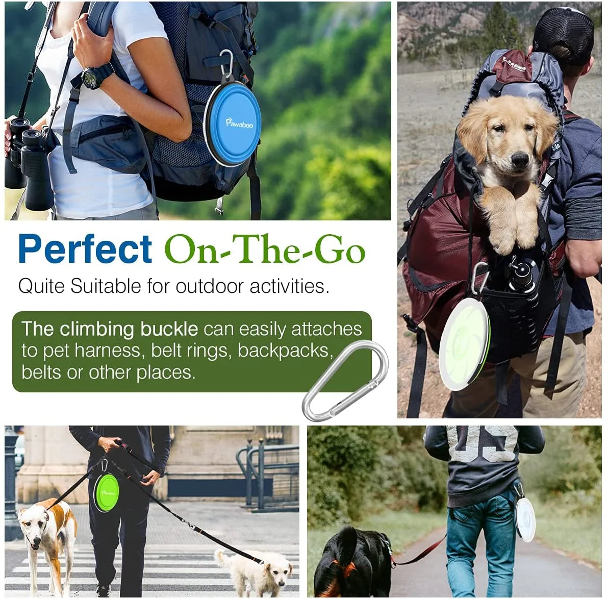 Collapsible Dog Bowls 2 Pack, Silicone Feeding Watering Bowls with Lids & Carabiners for Dogs Cats, Portable Water Feeder Food Bowl for Walking Traveling Home Use, 1000Ml, Blue + Green