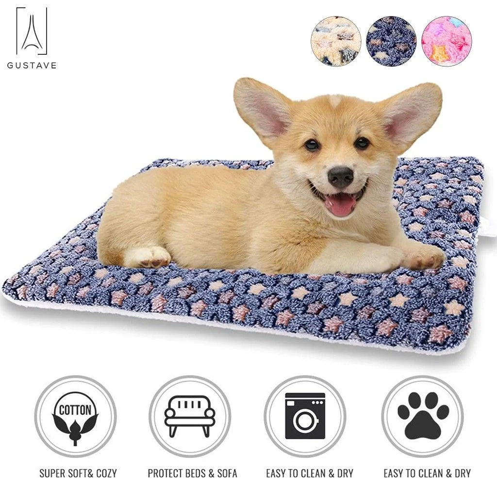 design Large Dog Pet Sleep Mat Soft Warm Reversible Fleece Crate Bed Mat Kennel Pad Cage Cushion for Large Small Medium Dog Cat "Blue, S"