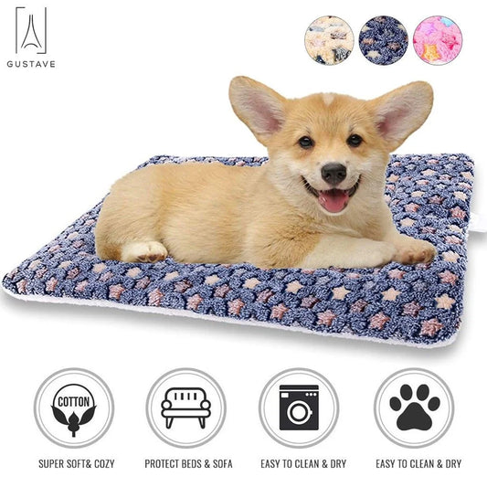 design Large Dog Pet Sleep Mat Soft Warm Reversible Fleece Crate Bed Mat Kennel Pad Cage Cushion for Large Small Medium Dog Cat "Blue, S"