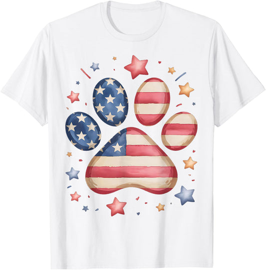 American Flag Patriotic Dog Cat Paw Print 4Th of July Unisex T-Shirt