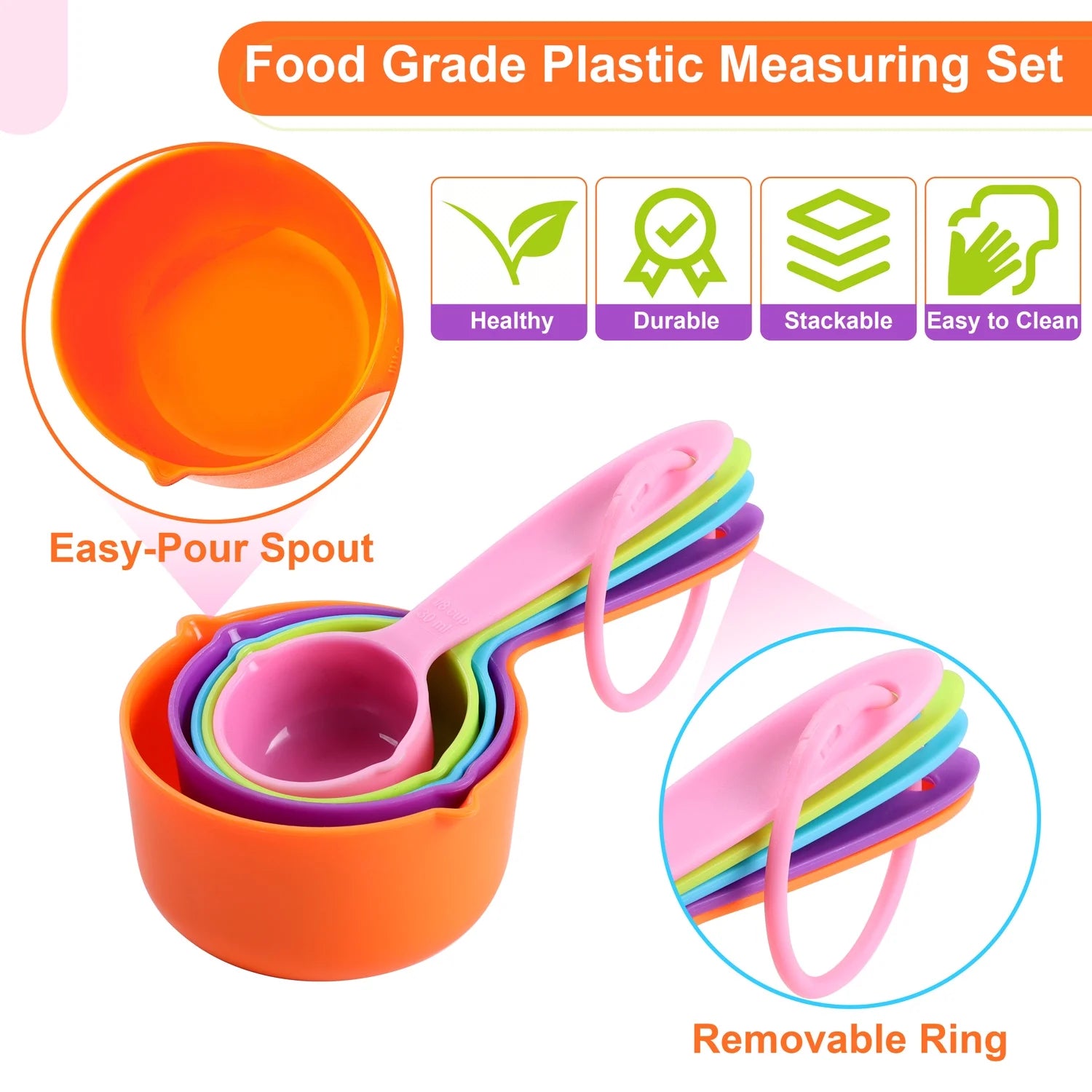 Measuring Cups and Spoons Set, 10-Piece Plastic Kitchen Measuring Set for Dry and Liquid Ingredient, Nesting Kitchen Gadgets for Cooking & Baking - Random Color