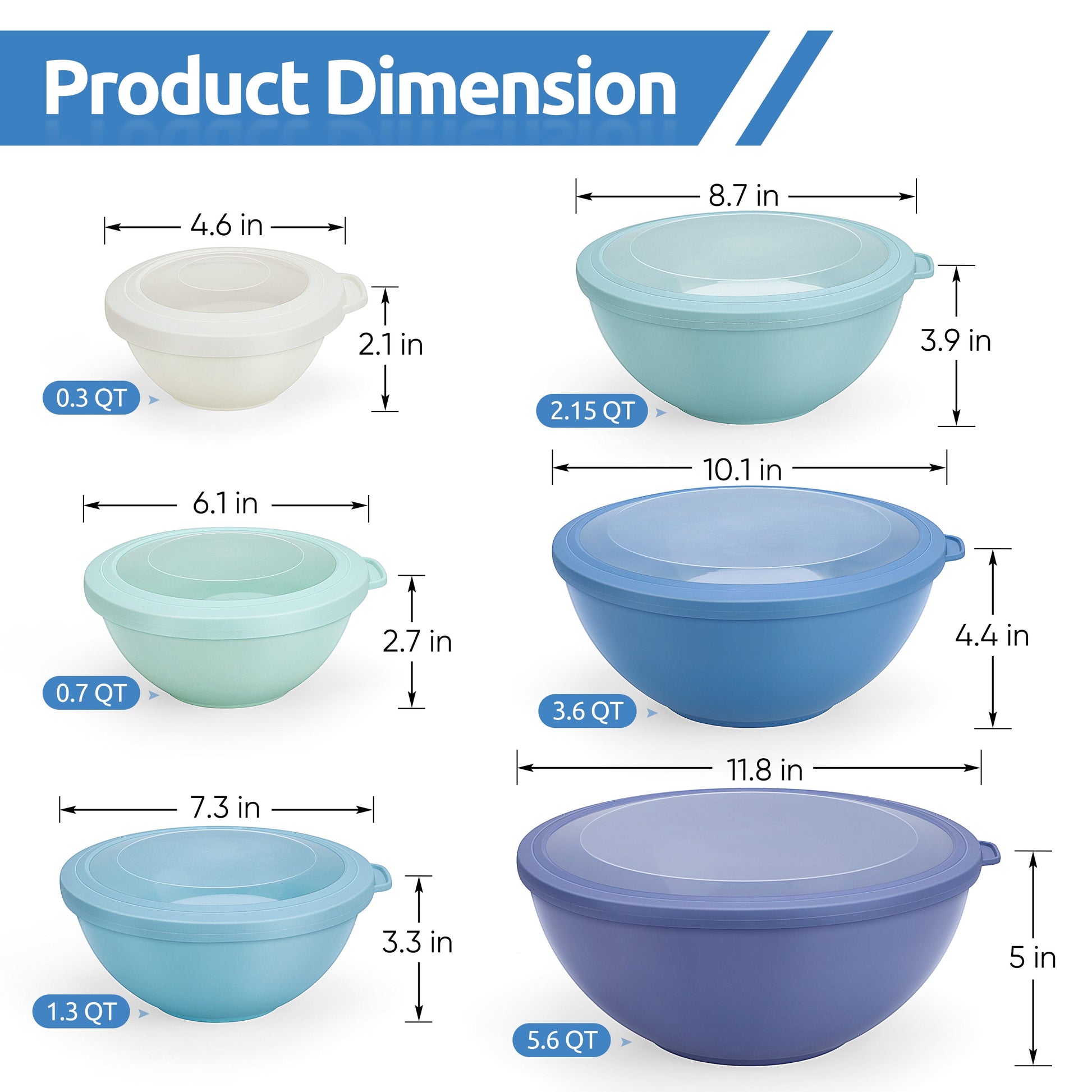 Mixing Bowls with Airtight Lids Set of 6, Plastic Nesting Bowls Prep Bowls for Mixing, Serving, Kitchen Preparing, Storage, Microwave & Freezer Safe