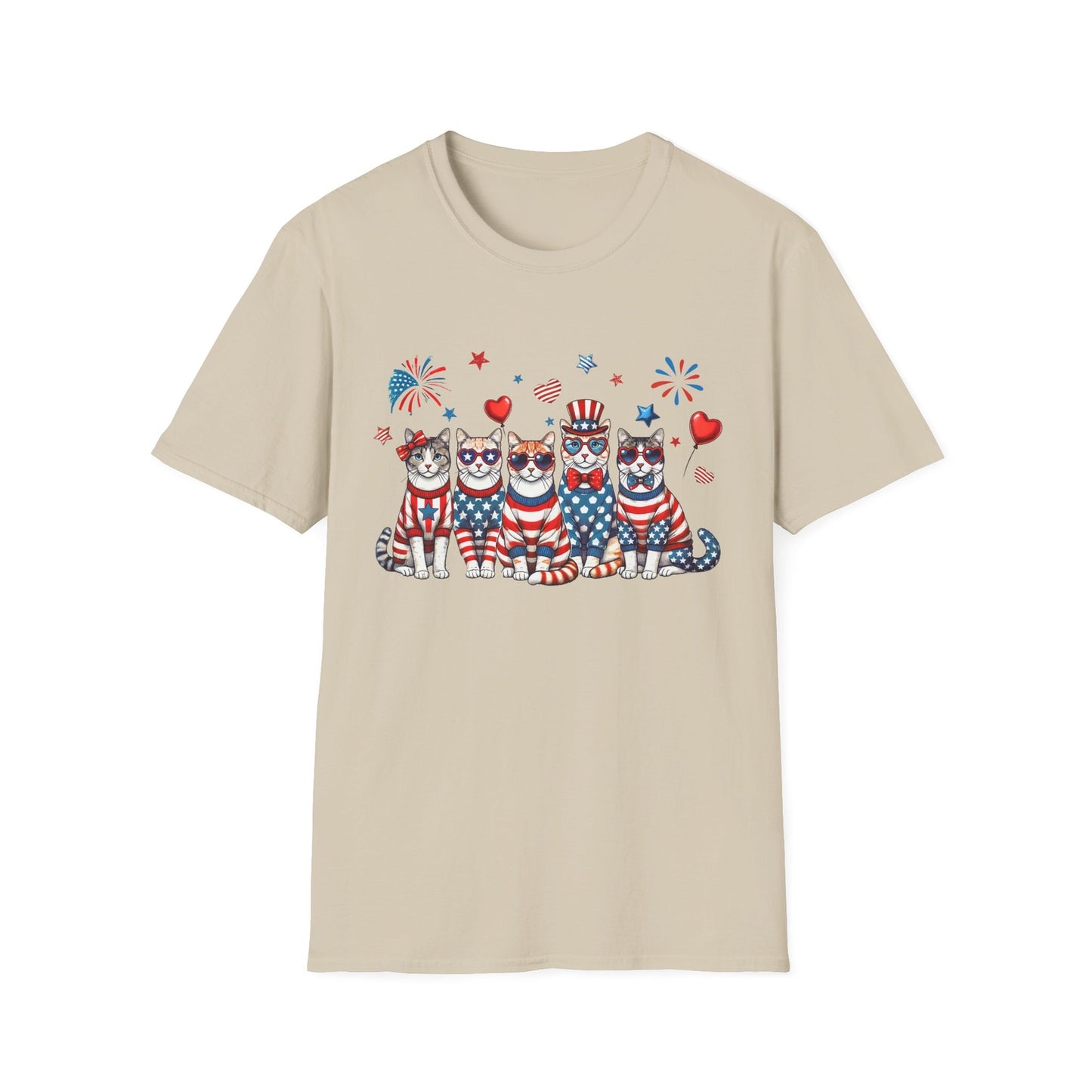 Patriotic Cat Unisex Softstyle T-Shirt for Fourth of July Celebrations