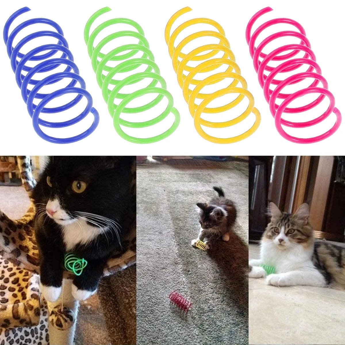 Colorful 16-Piece Cat Spring Toy Set - Durable Interactive Spiral Coils for Bouncing and Training Fun