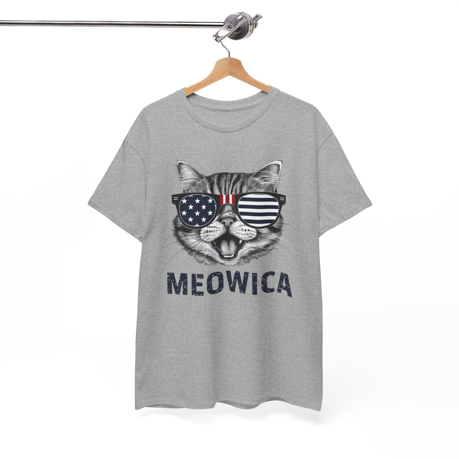 4Th of July Meowica American Flag USA T-Shirt - Novelty Cat Graphic Tee