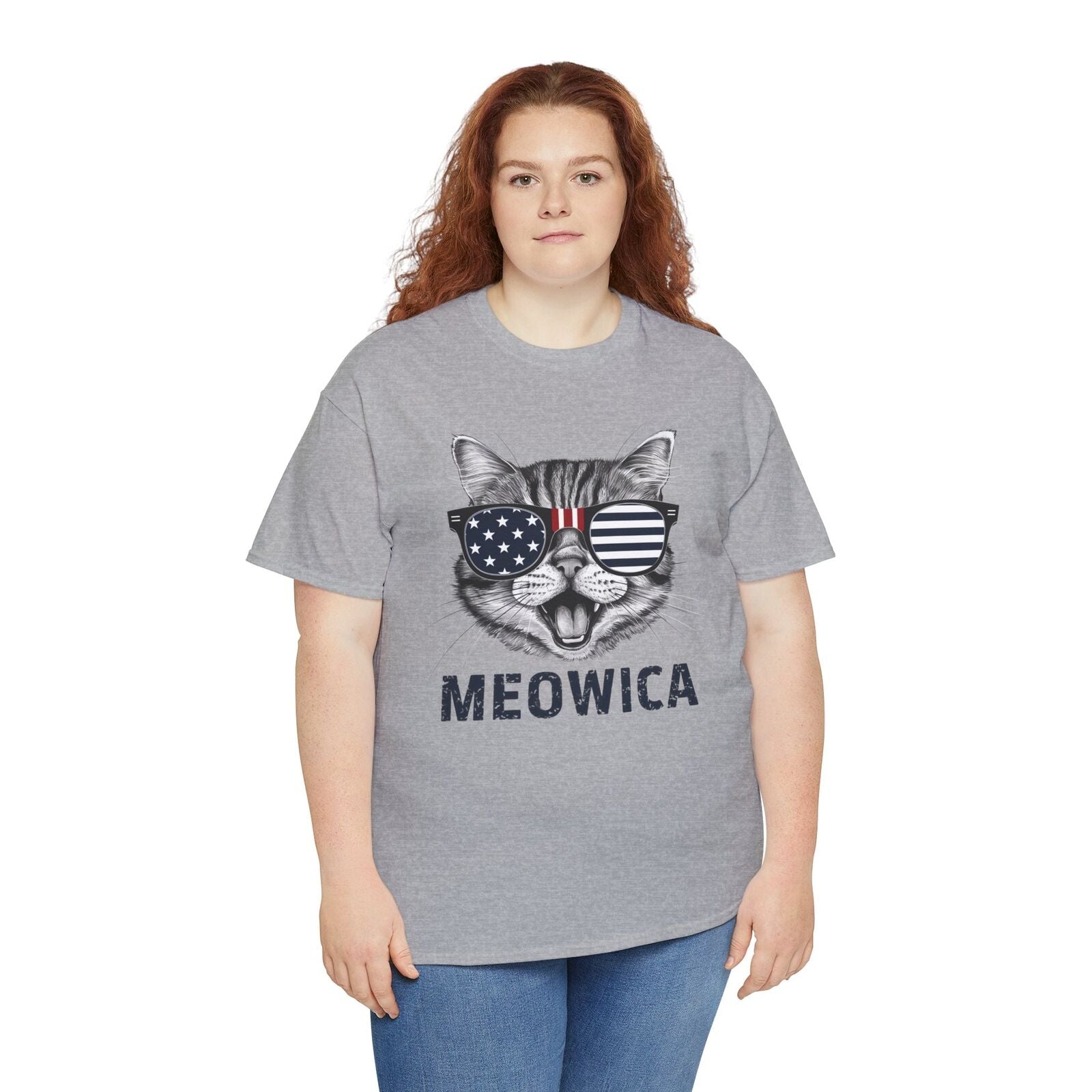 4Th of July Meowica American Flag USA T-Shirt - Novelty Cat Graphic Tee