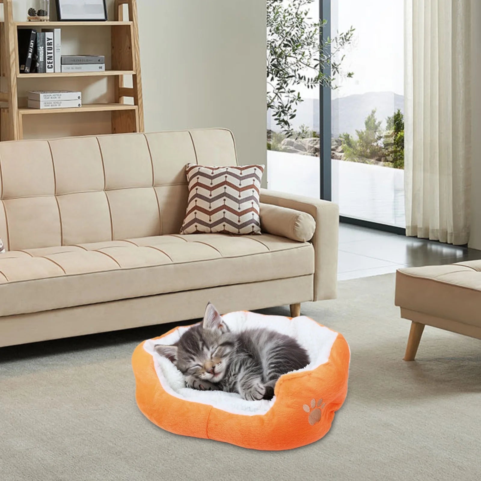 Dog Beds for Small Dogs Puppy Bed Pet Cats Bed with Removable Cushion for Indoor Cats Dogs, Orange