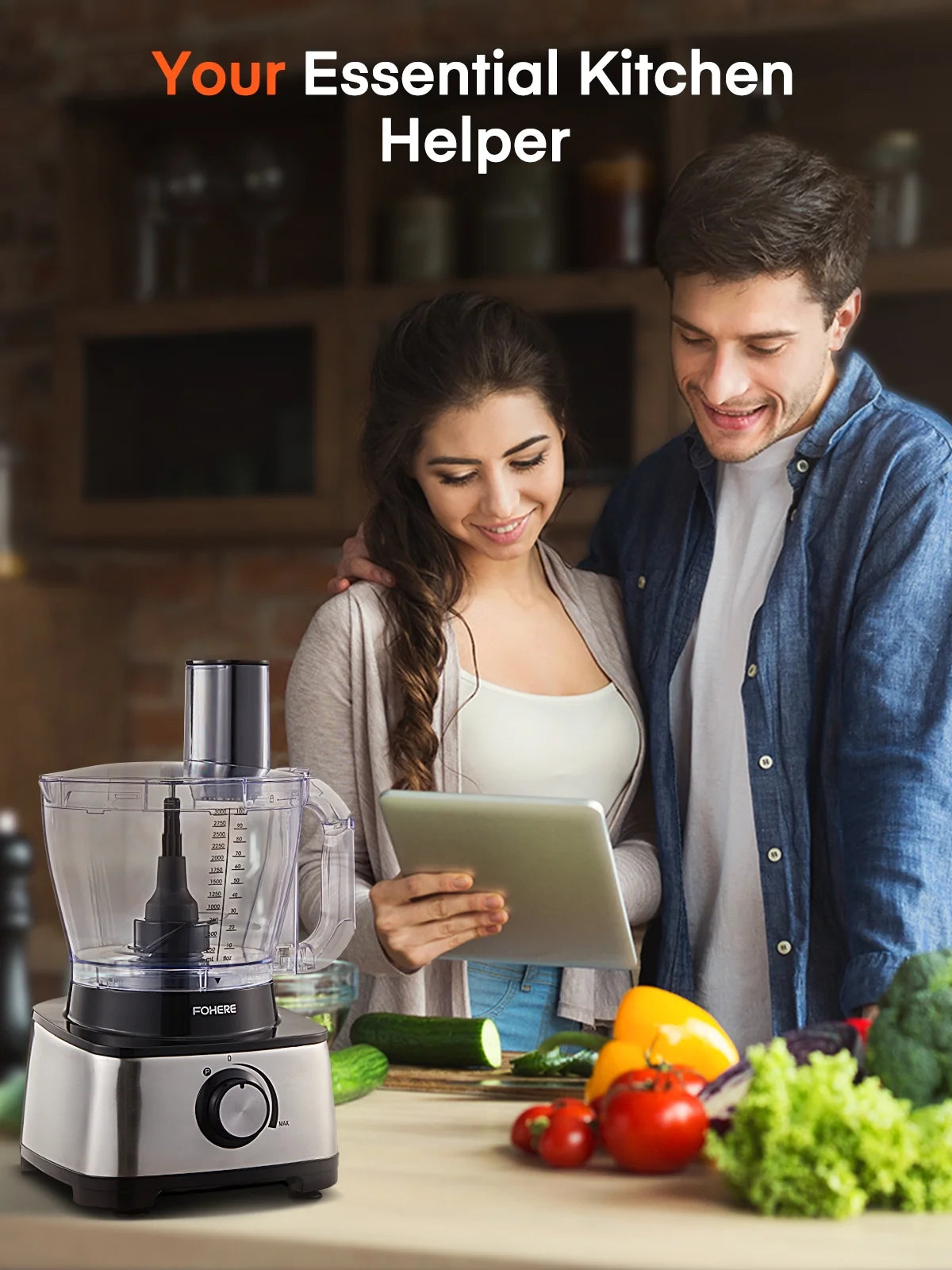 14 Cup 800W Food Processor, 2-Speed 6 Functions for Shredding, Slicing, Doughing, Emulsfying and Juicing