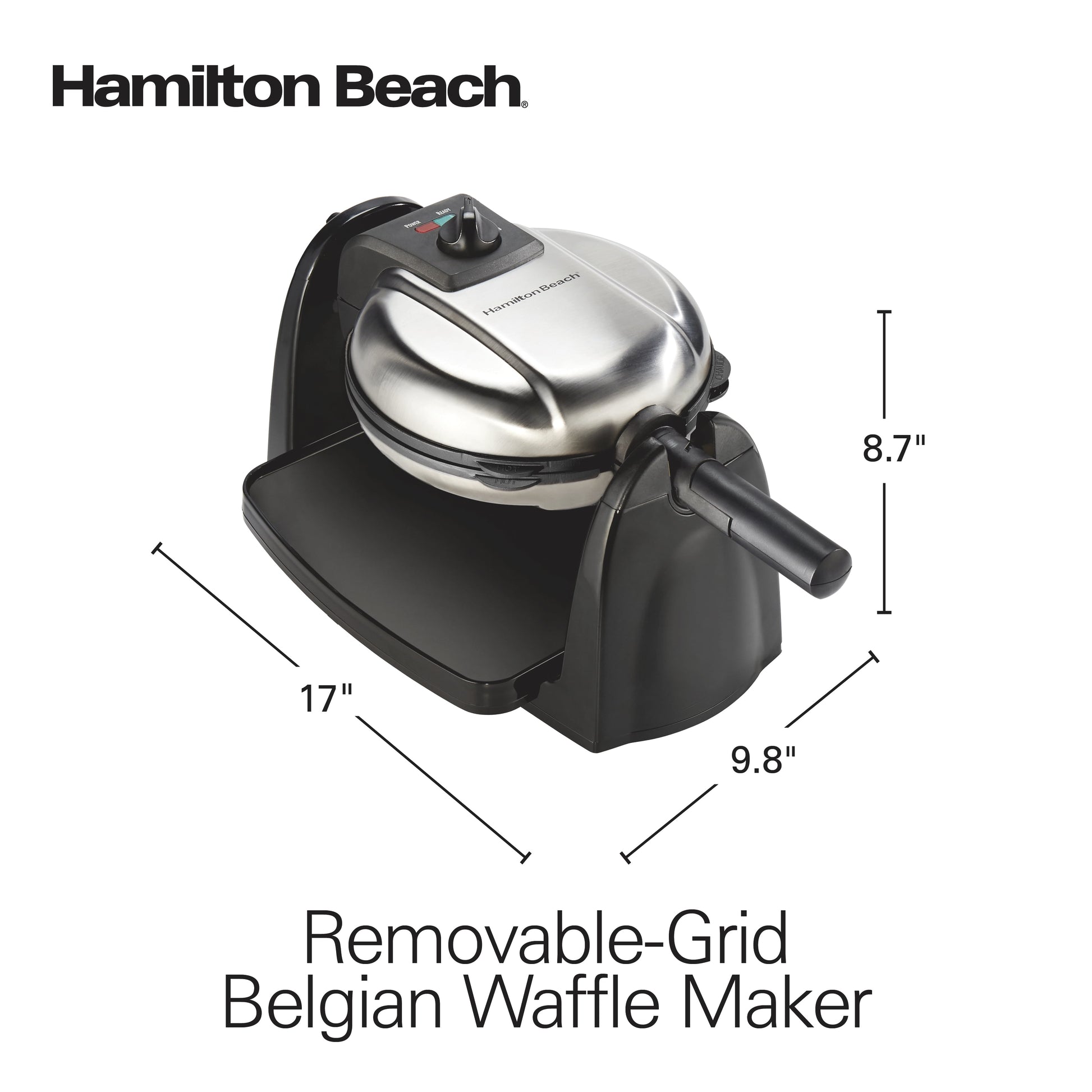 Belgian Waffle Maker with Removable Grid, Stainless Steel