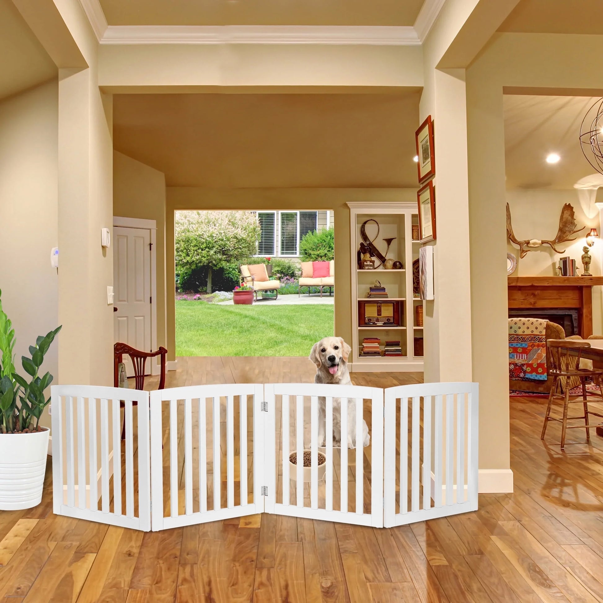 4-Panel Foldable Pet Dog Gate - 24-Inch Tall Fence for Doorways and Stairs, White