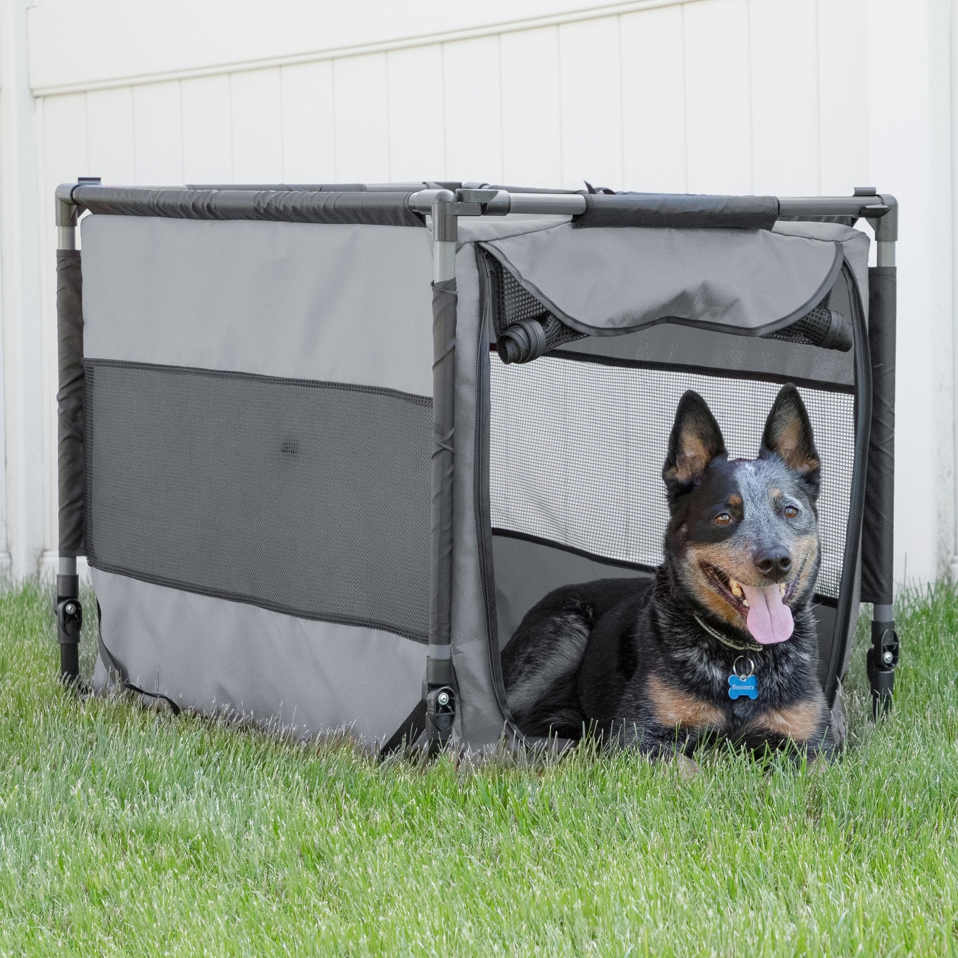 Large Portable Folding Dog Kennel in Gray