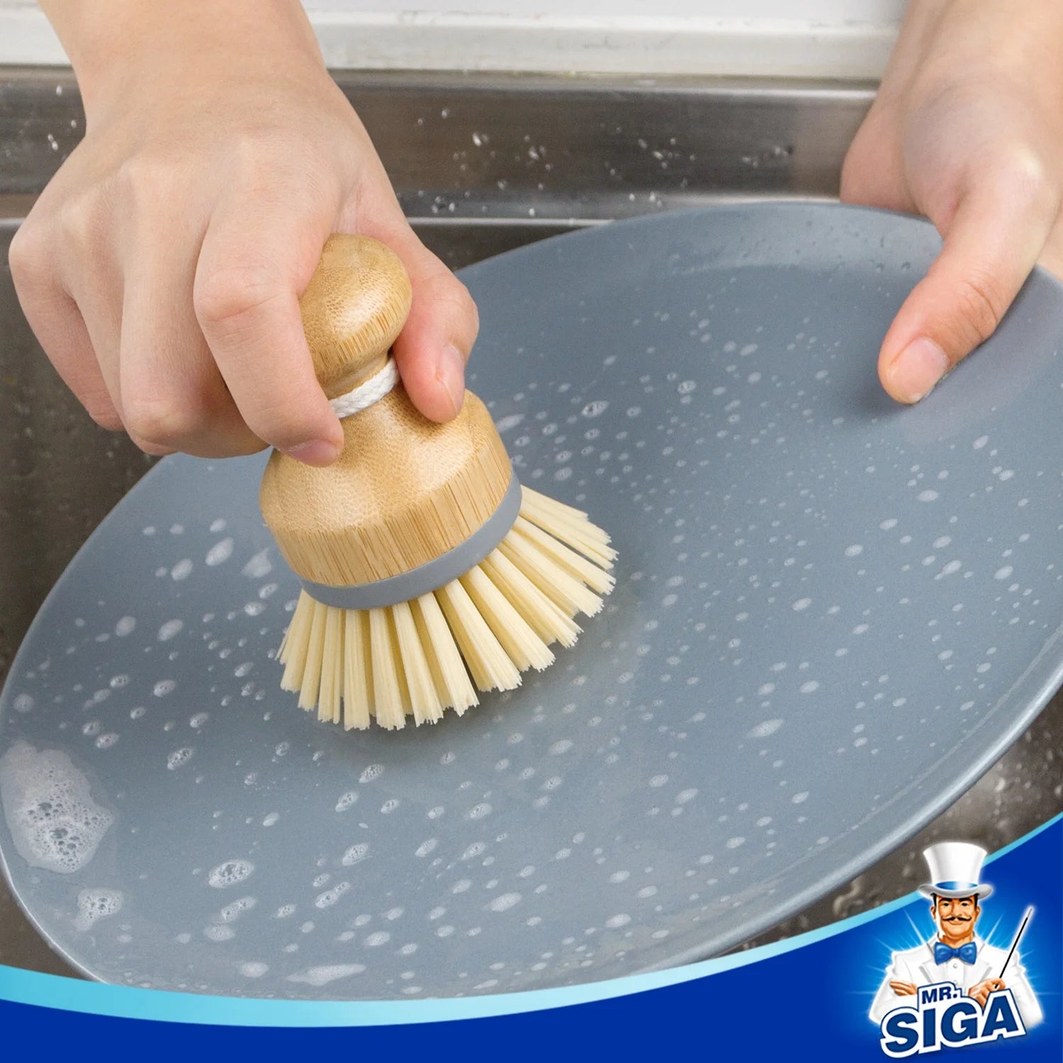 Bamboo Palm Brush, Scrub Brush for Dishes Pots Pans Kitchen Sink Cleaning, Pack of 2