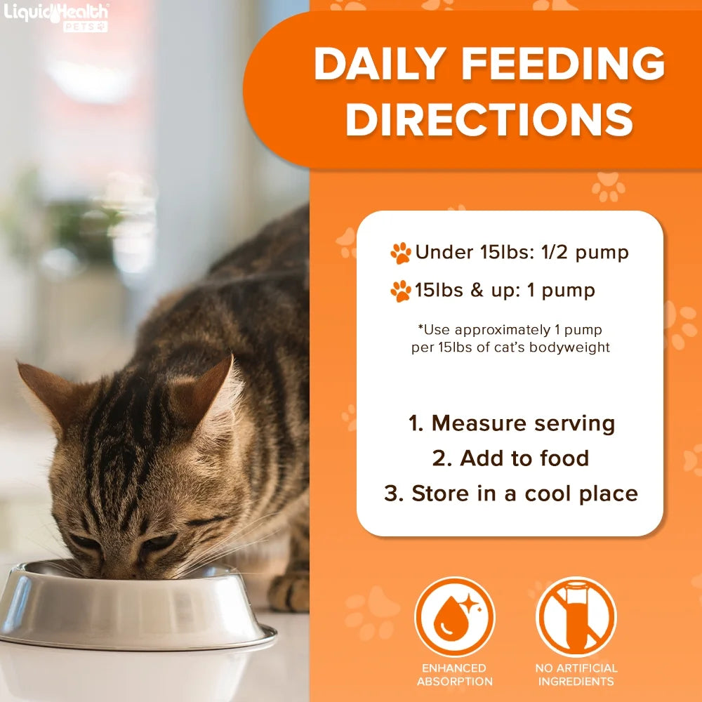 Omega 3 Fish Oil Cat Supplements & Vitamins with EPA, DPA & DHA, 8 Oz