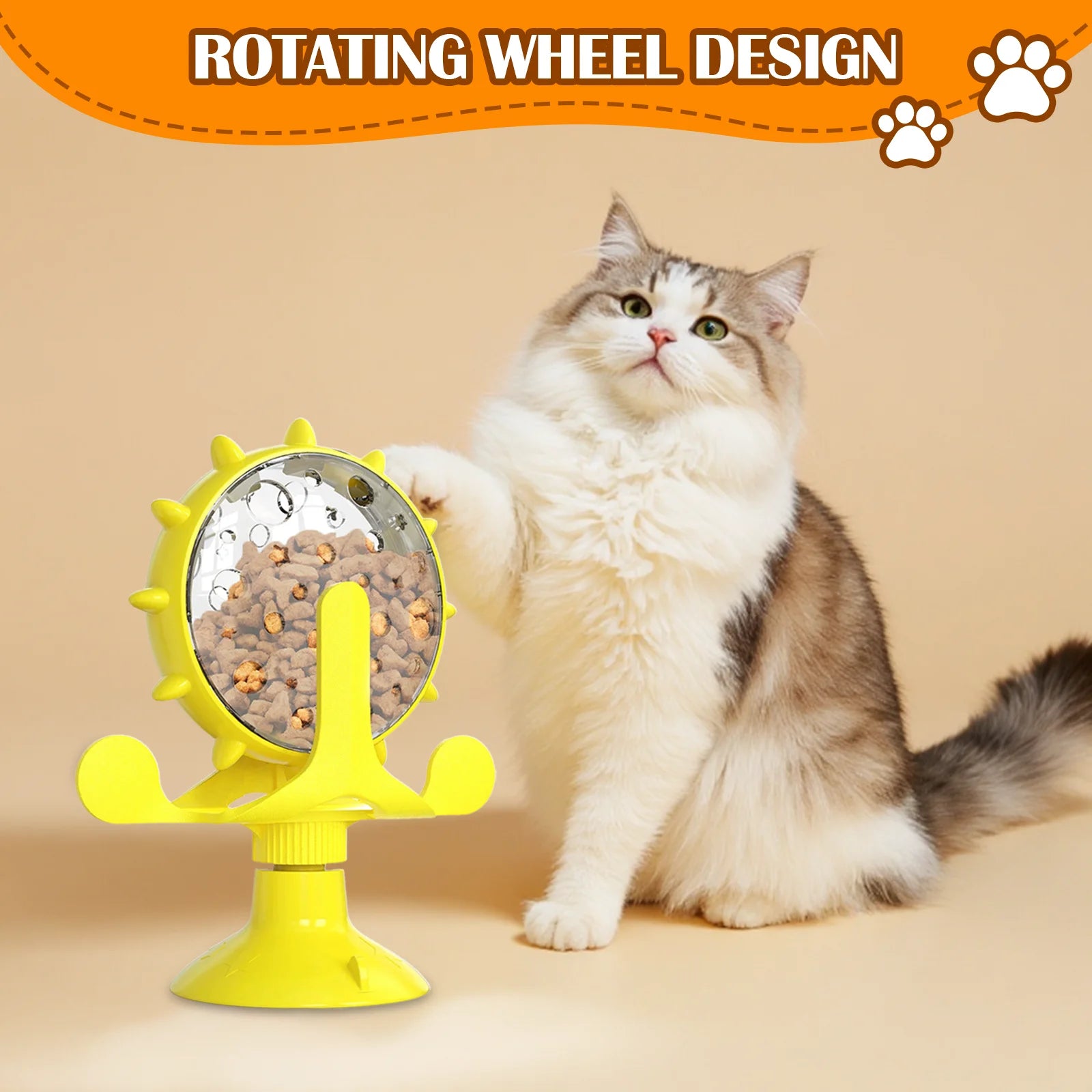 Interactive Cat Food Treats Dispenser Toy for Indoor Cats, 360° Rotating Windmill Suction Cup Toys for Small Pet, Puzzle Original Slow Dog Feeder Snack Distribution & Exercise Wheel Toy
