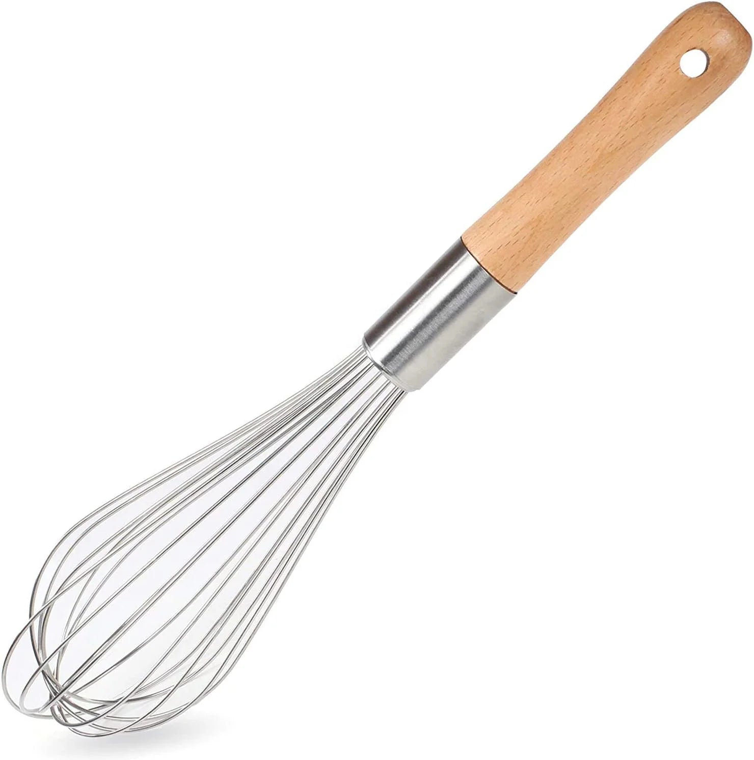 Classic Stainless Steel Wooden Handle Whisk 12-Inch | Perfect Whisking Size | Kitchen Whisk for Beating, Blending, Whisking, Stirring, Cooking, Egg, Flour