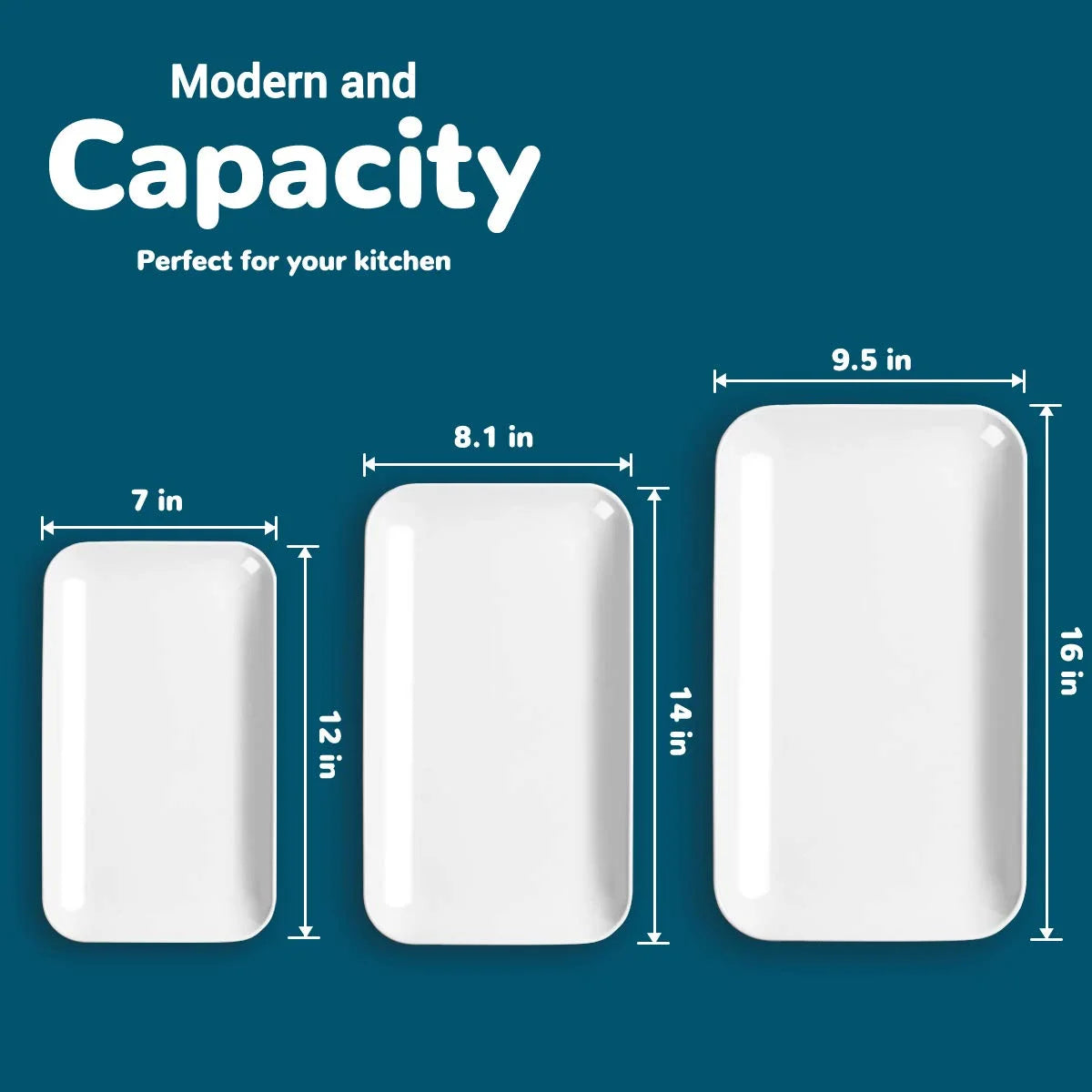 Rectangular White Large Serving Platter Set, 16/14/12-Inch, 3-Pack