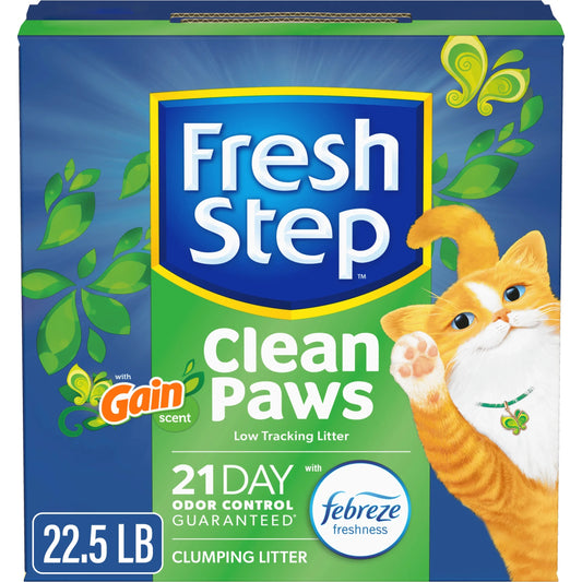 Clean Paws Cat Litter, Low-Tracking Clumping Litter with Febreze and Gain, 22.5 Lbs