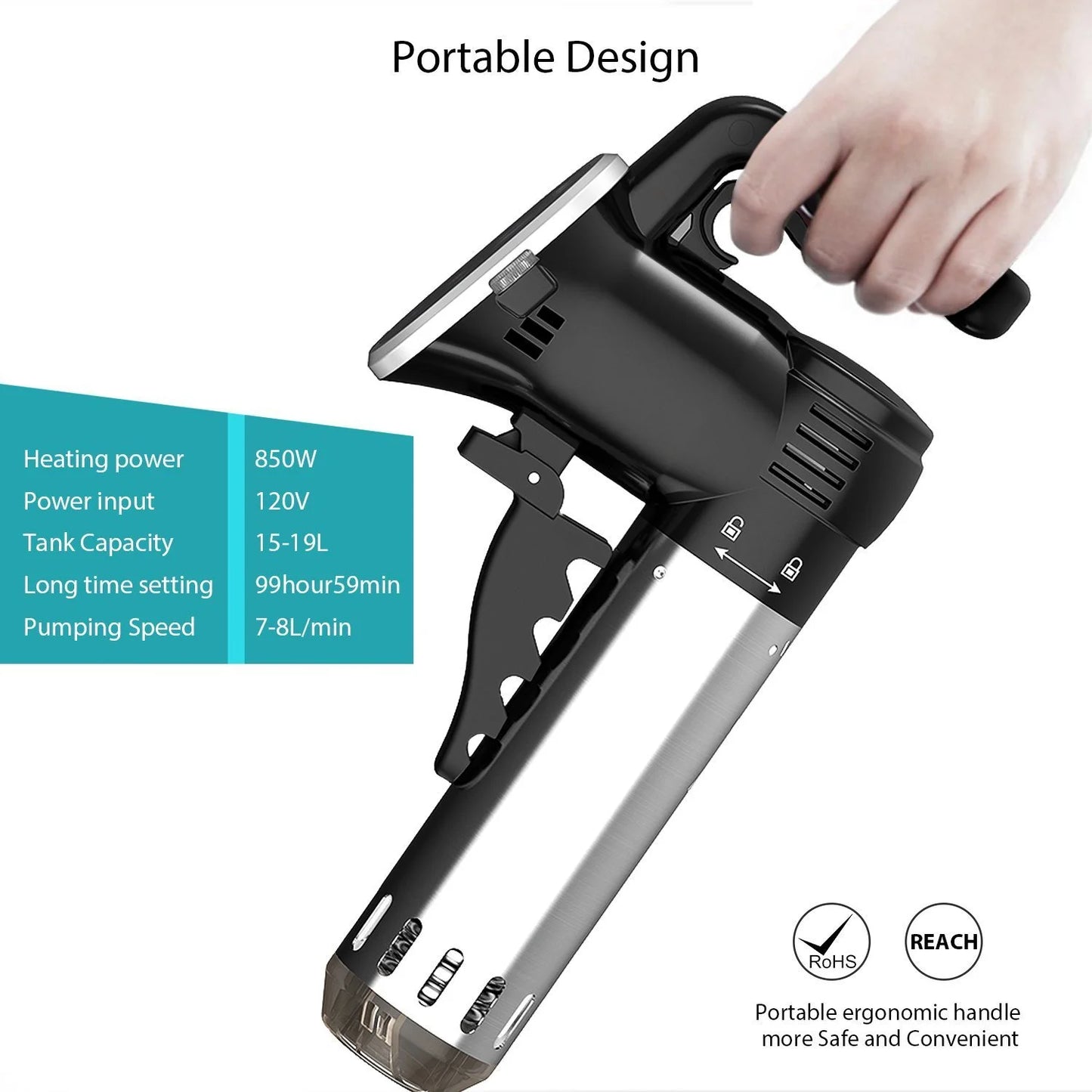 Sous Vide Cooker,  Thermal Immersion Circulator, with Recipe E-Cookbook, Accurate Temperature Digital Timer, Ultra-Quiet, 850 Watts, 120V, Stainless Steel/Black