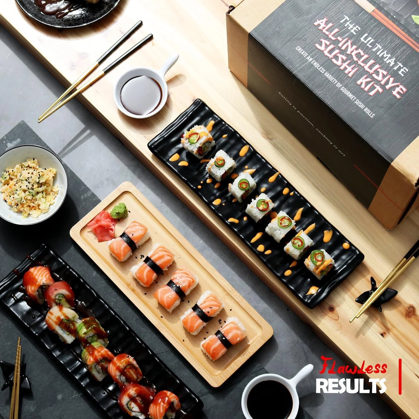 Super Deluxe Sushi Making Kit - 42Pcs DIY Sushi Maker Kit with Rice Cooker, Sushi Bazooka Roller, Nigiri & Musubi Mold, Knife, Bamboo Rolling Mat, Spreader, Chopsticks & More