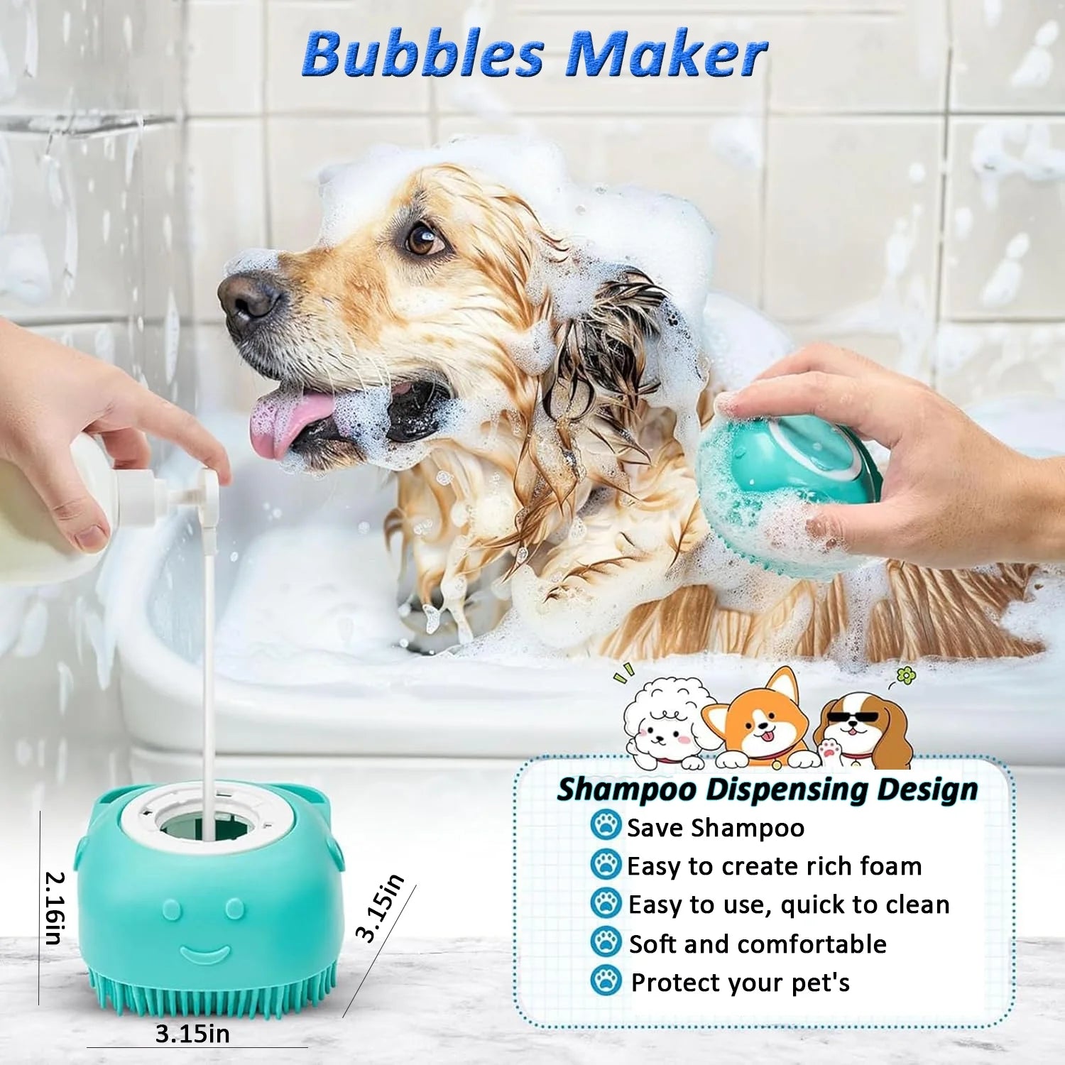 3 Pack Dog Bath Brush, Dog Washing Brush for Short Long Haired Dogs Cats, Dog Scrubber for Bath, Pets Shower, Massaging & Grooming