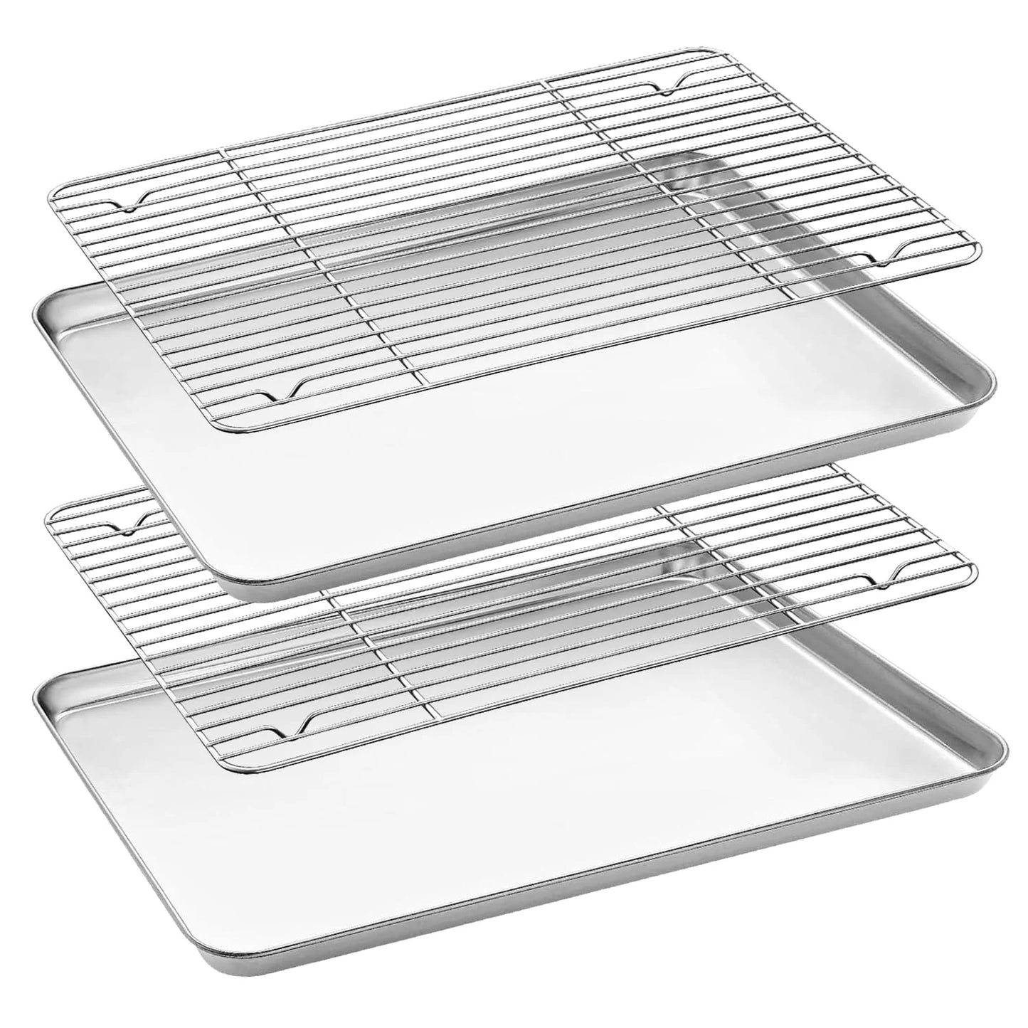 Baking Sheet with Rack Set (2 Pans + 2 Racks), 10.5” X8” X1” Stainless Steel Baking Pan Tray with Cooling Rack, Nonstick Cookie Sheet, Warp Resistant & Heavy Duty & Rust Free