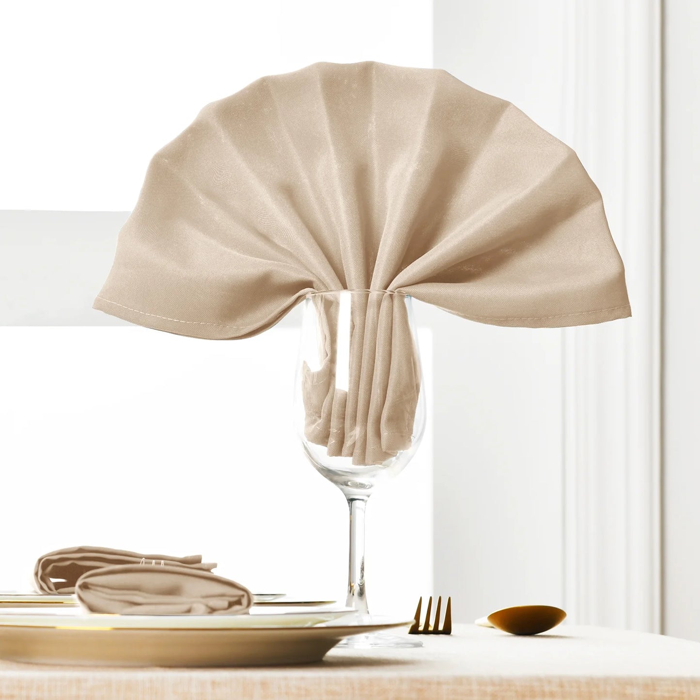 Cloth Dinner Napkin Set of 6, 18 X 18 Inch, Soft Reusable Absorbent Cloth Napkins for Wedding, Banquet, Restaurant, Hotel and Home, Polyester Blend, Beige